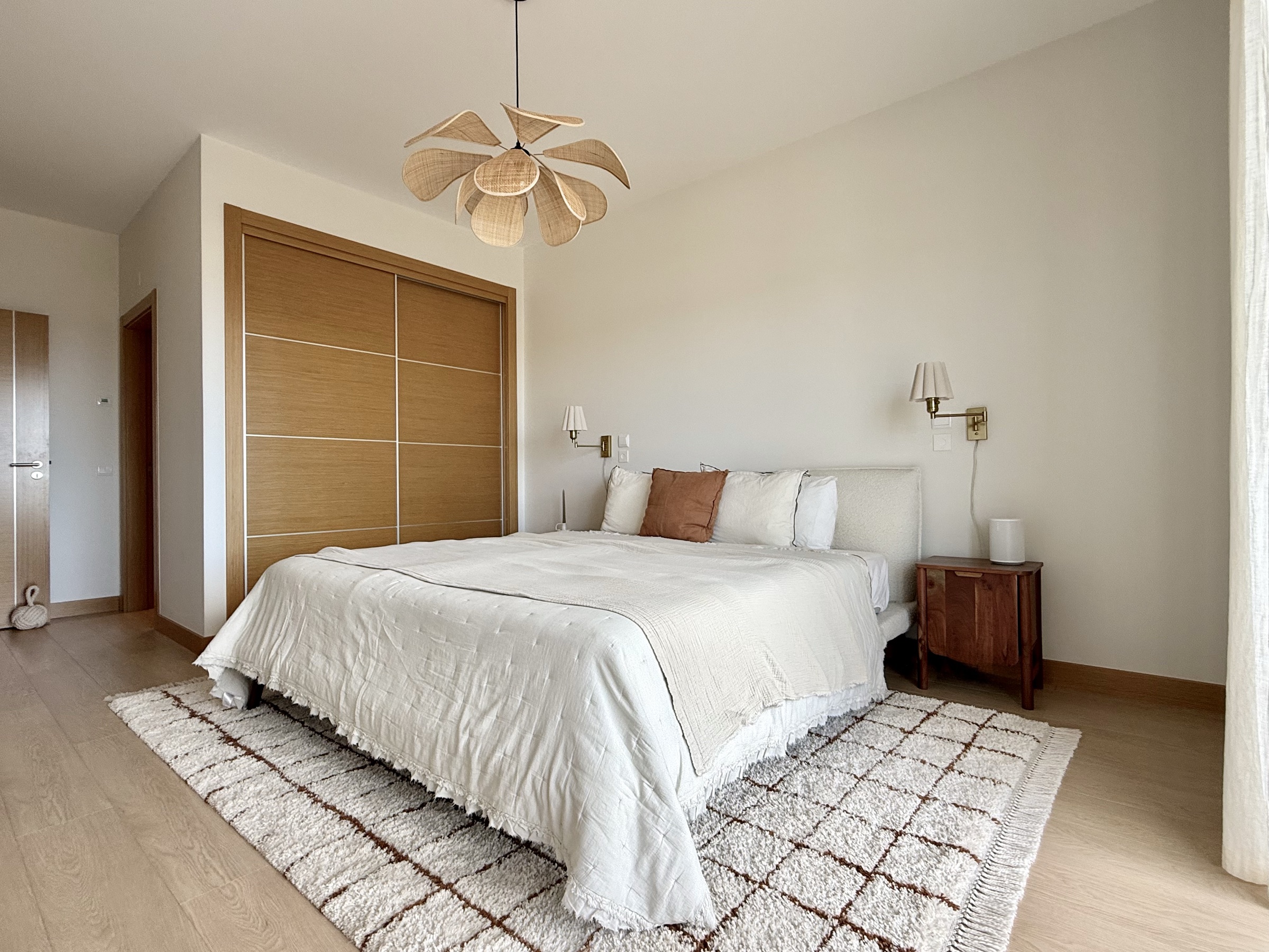 Calm primary bedroom in soft neutral colors