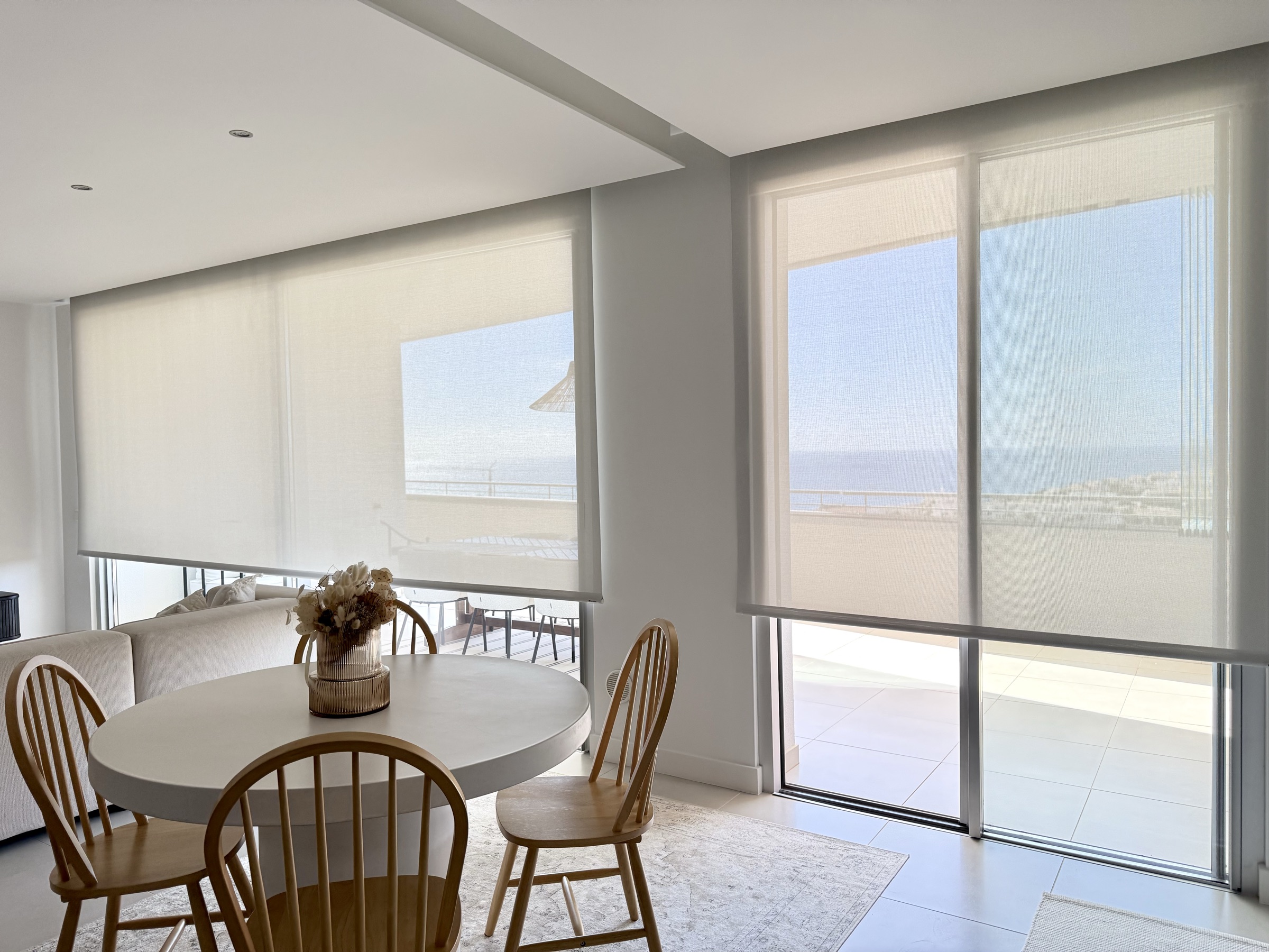 Dining area with filtered terrace light